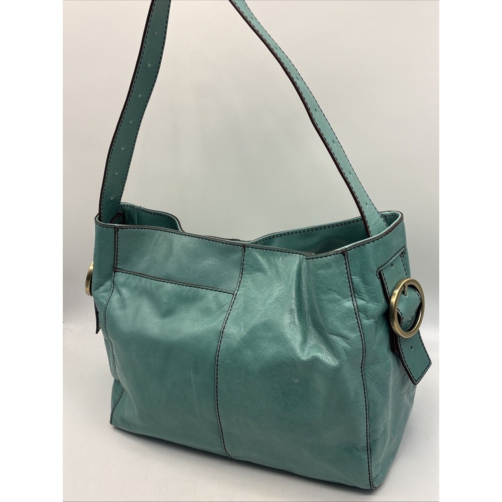 HOBO Int'l Render Shoulder Bag In Polished Leather Aqua? Green/blue EUC